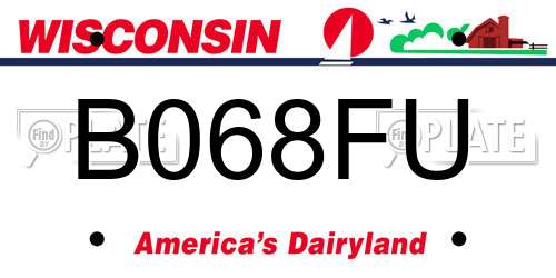 B068FU Wisconsin License Plate