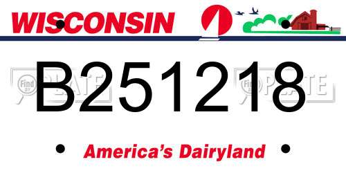 B251218 Wisconsin License Plate