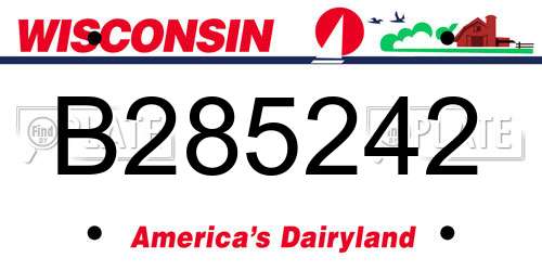 B285242 Wisconsin License Plate