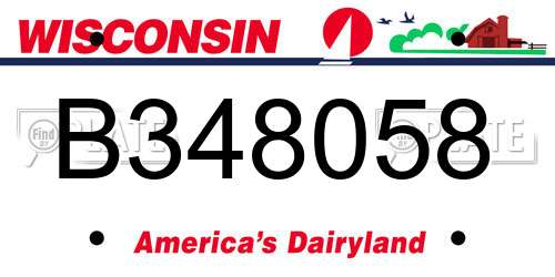 B348058 Wisconsin License Plate