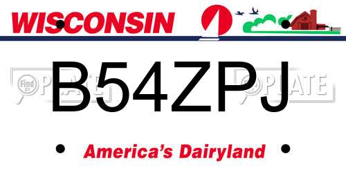 B54ZPJ Wisconsin License Plate