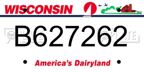 B627262 Wisconsin License Plate