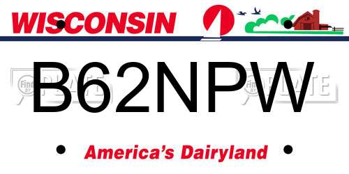 B62NPW Wisconsin License Plate