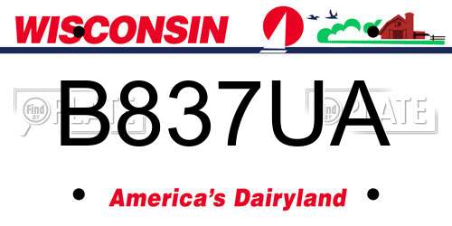 B837UA Wisconsin License Plate