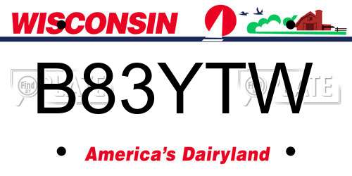 B83YTW Wisconsin License Plate