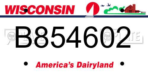 B854602 Wisconsin License Plate