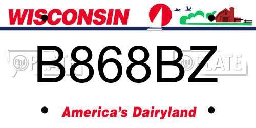 B868BZ Wisconsin License Plate