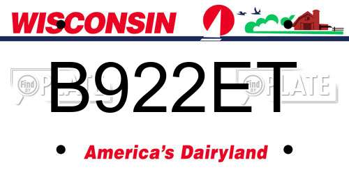 B922ET Wisconsin License Plate