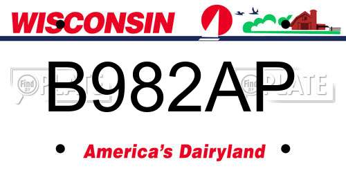B982AP Wisconsin License Plate