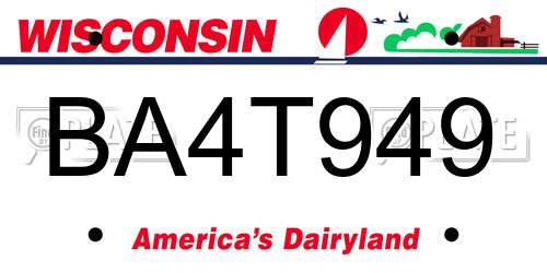 BA4T949 Wisconsin License Plate