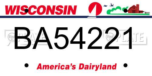 BA54221 Wisconsin License Plate