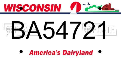 BA54721 Wisconsin License Plate