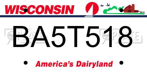 BA5T518 Wisconsin License Plate