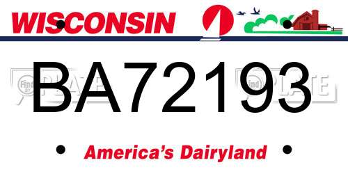 BA72193 Wisconsin License Plate