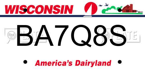 BA7Q8S Wisconsin License Plate