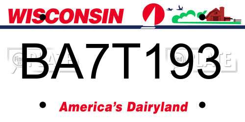 BA7T193 Wisconsin License Plate