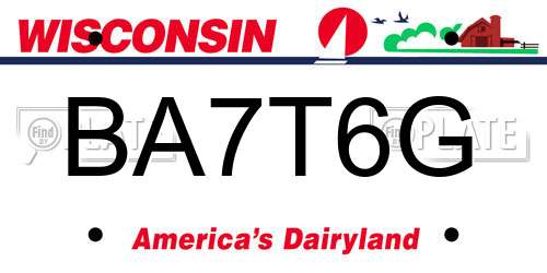 BA7T6G Wisconsin License Plate