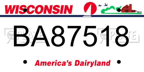 BA87518 Wisconsin License Plate