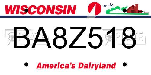 BA8Z518 Wisconsin License Plate