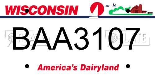 BAA3107 Wisconsin License Plate
