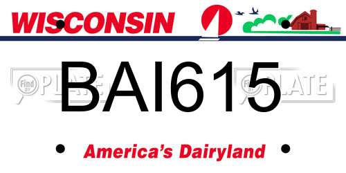 BAI615 Wisconsin License Plate