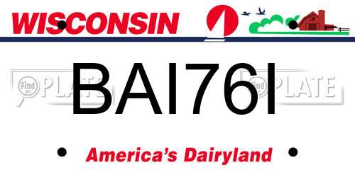 BAI76I Wisconsin License Plate