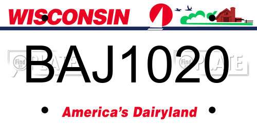 BAJ1020 Wisconsin License Plate