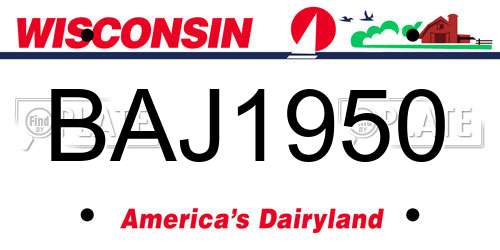 BAJ1950 Wisconsin License Plate