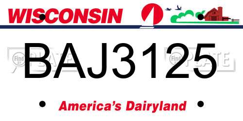 BAJ3125 Wisconsin License Plate