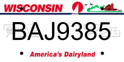 BAJ9385 Wisconsin License Plate