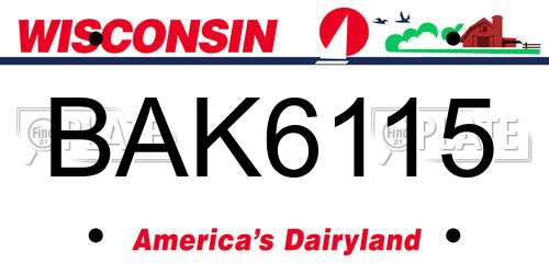 BAK6115 Wisconsin License Plate