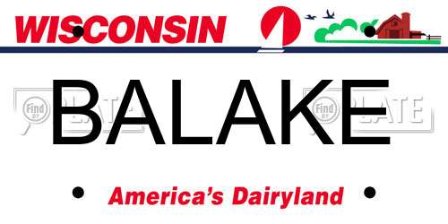 BALAKE Wisconsin License Plate