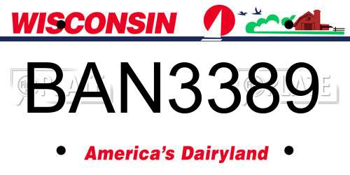 BAN3389 Wisconsin License Plate