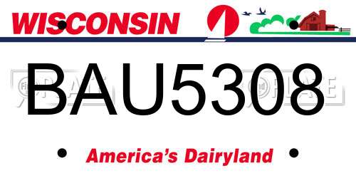 BAU5308 Wisconsin License Plate