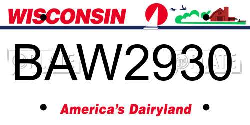 BAW2930 Wisconsin License Plate