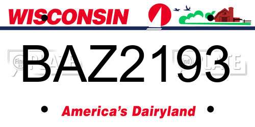 BAZ2193 Wisconsin License Plate