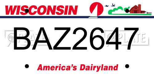 BAZ2647 Wisconsin License Plate