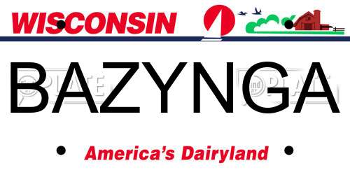 BAZYNGA Wisconsin License Plate