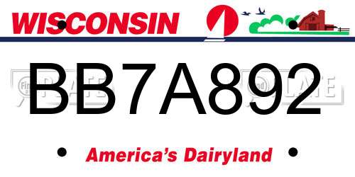 BB7A892 Wisconsin License Plate