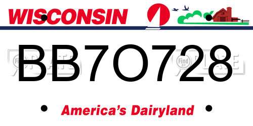 BB7O728 Wisconsin License Plate