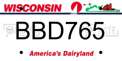 BBD765 Wisconsin License Plate