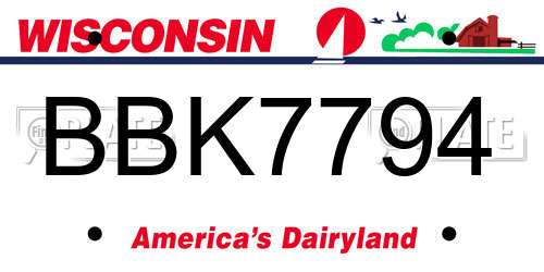 BBK7794 Wisconsin License Plate