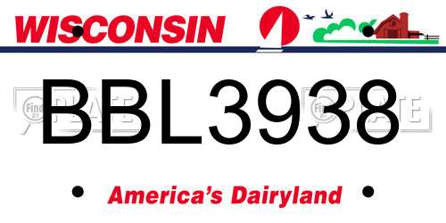BBL3938 Wisconsin License Plate