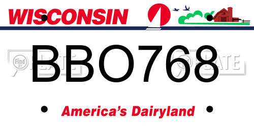 BBO768 Wisconsin License Plate