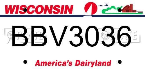 BBV3036 Wisconsin License Plate