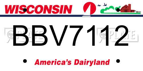 BBV7112 Wisconsin License Plate