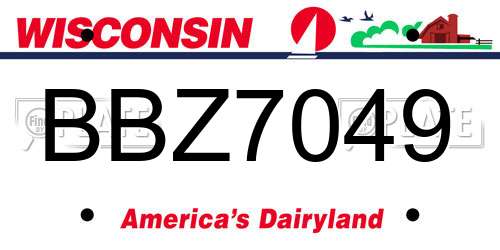 BBZ7049 Wisconsin License Plate