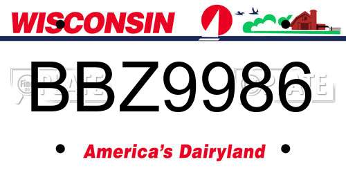 BBZ9986 Wisconsin License Plate