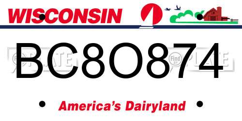 BC8O874 Wisconsin License Plate
