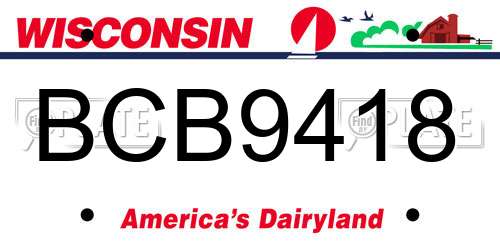 BCB9418 Wisconsin License Plate